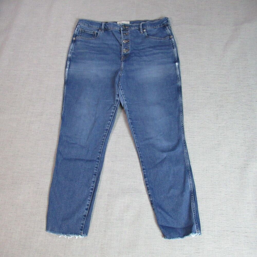 Everlane Jeans Womens 32 Ankle Blue The Vintage Skinny Button Fly Denim Raw Hem
